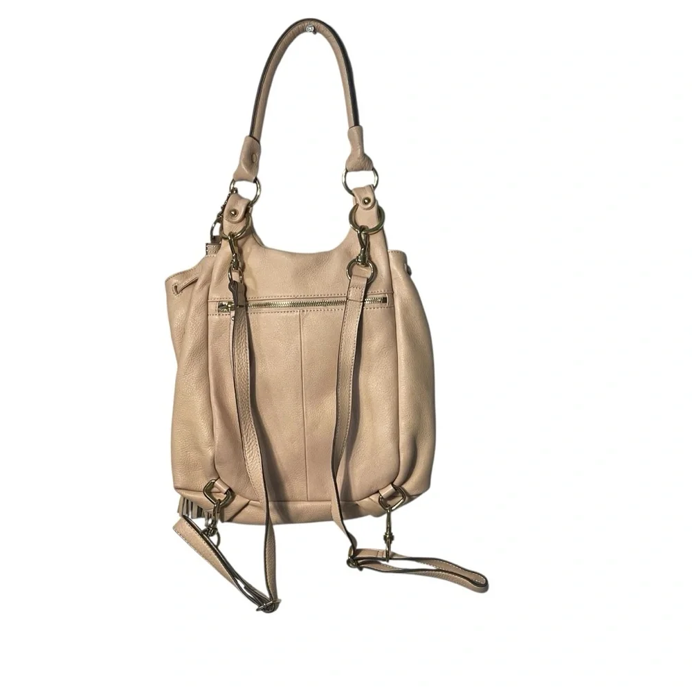 G.I.L.I Pink Blush Leather Tassel Flap Convertible Backpack Hobo Handbag